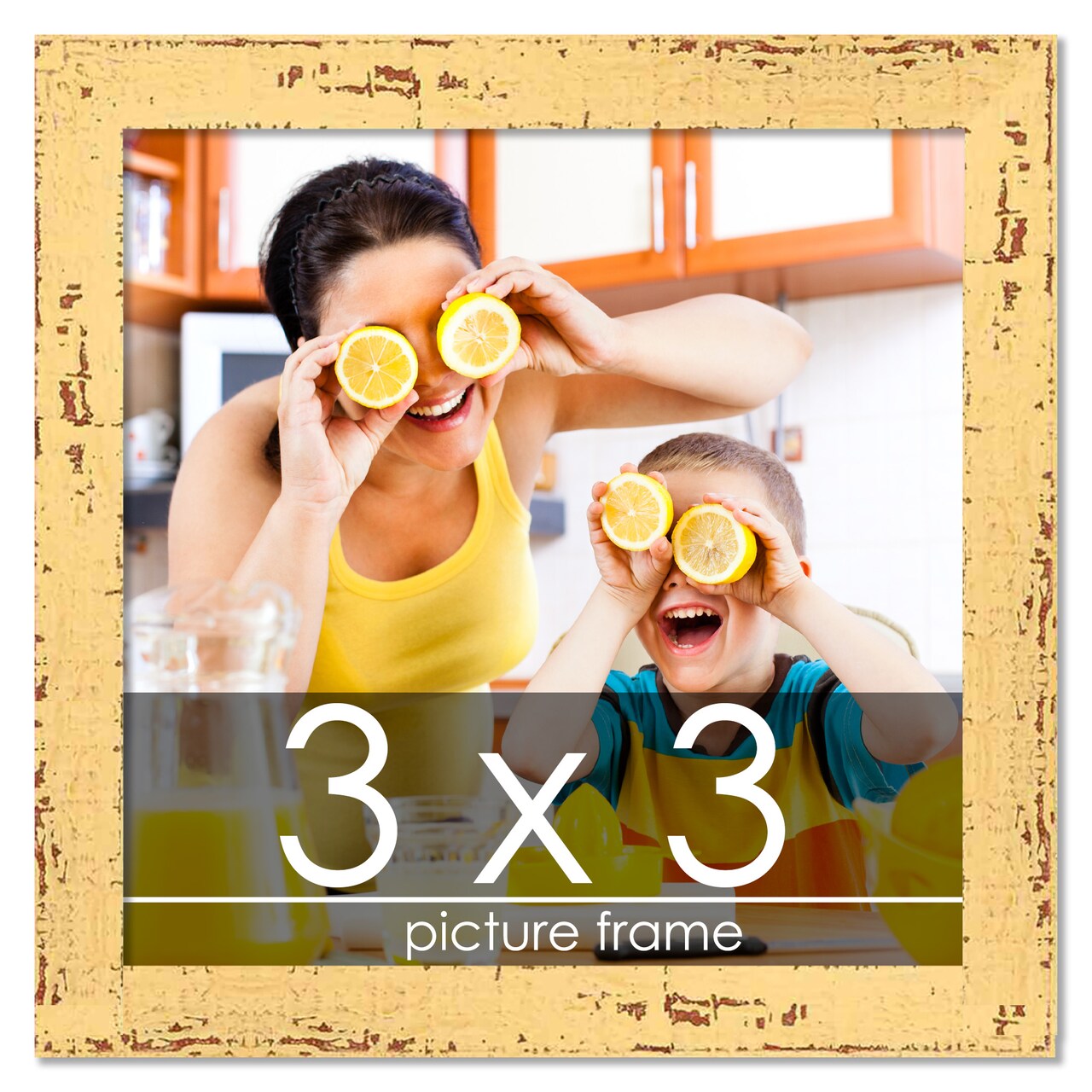 Square Shabby Chic Yellow Picture Frame - UV Acrylic, Foam Board Backing, Hanging Hardware